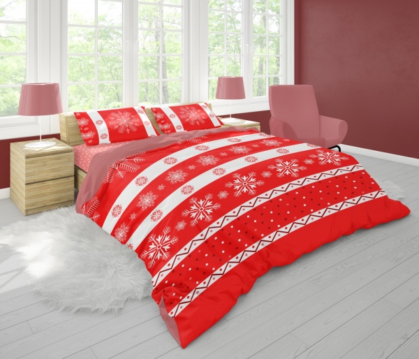 Комплект постельного белья Иней евро красный с рисунком Rigel 