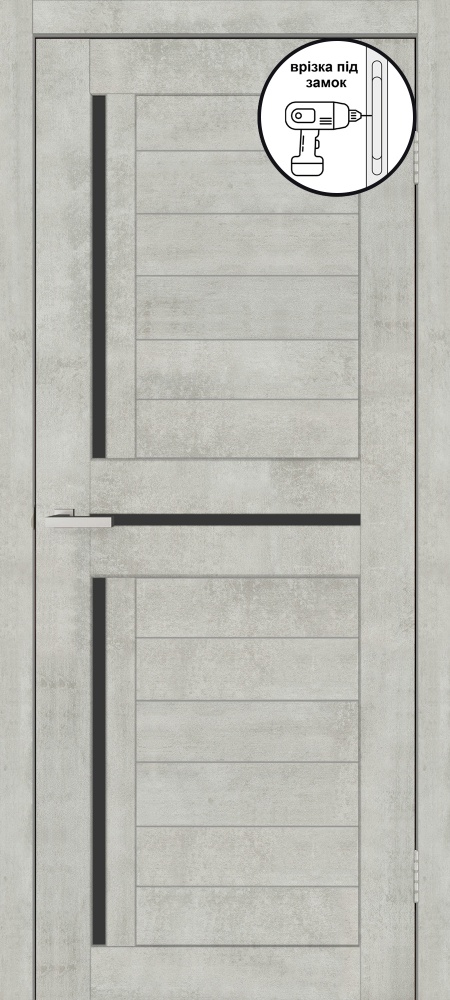 Дверное полотно ОМиС Lego 01.1 BG (с фрезерованием п/з 96/85) ПО черное стекло 800 мм цемент