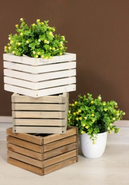 Кашпо деревянное Korobyaky 045 Валвейк мини 20х20х15 квадратный коричневый 