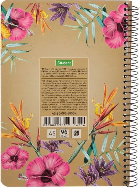 Зошит шкільний А5 96 аркушів у клітинку A5-SC-096-6056K Student Школярик