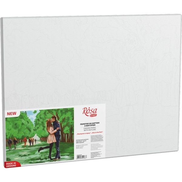 Полотно на картоні з контуром Поцілунок в парку 30х40 см Rosa Start 
