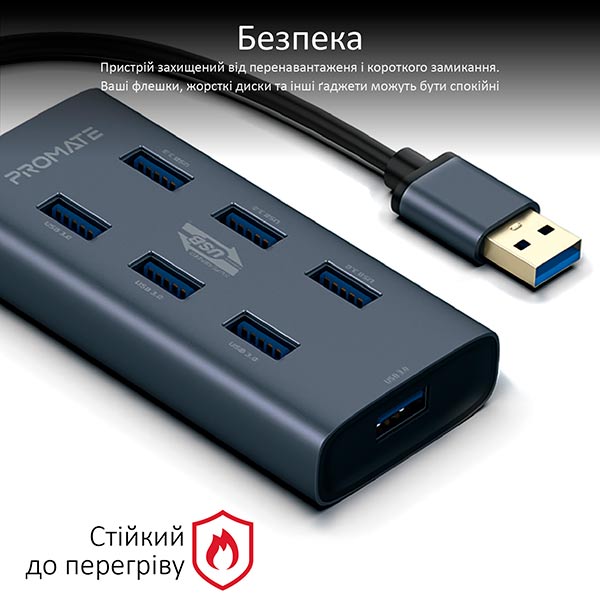 USB-хаб Promate EzHub-7 7хUSB 3.0 Grey