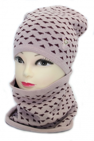 Комплект шапка + снуд для девочек Kraft+ р.52-54 пыльная роза/бордовый 1509 