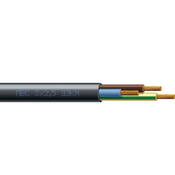 Кабель ЗЗКМ силовий багатожильний ПВС чорний 3х2,5 мідь