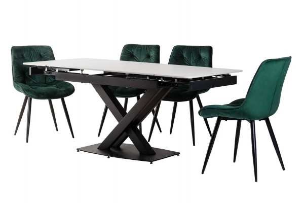 Стол обеденный Калипсо белый мрамор/черный 