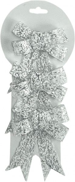 Декорация Бант мерцания 3 шт. 12 см серебряный SD22-165