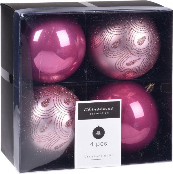 Набор елочных шаров пластиковых розовых d100 мм 4 шт./уп. 