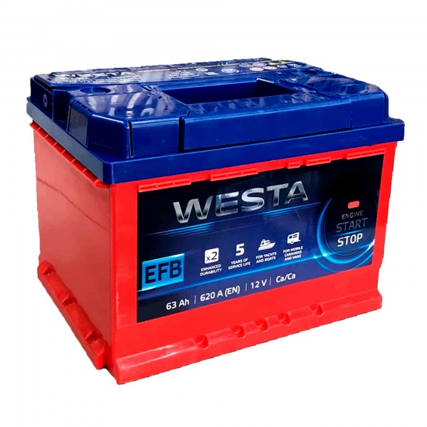 Аккумулятор автомобильный Westa 6CT-63 А 63Ah 620A 12V «+» слева (WEFB631)