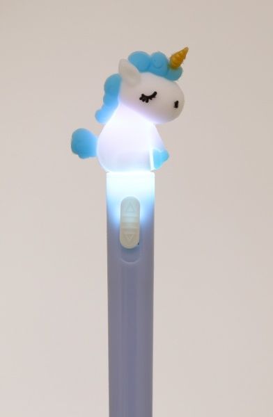 Ручка гелевая Голубой единорог светится 