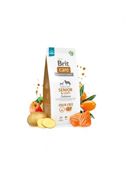 Корм сухий беззерновий для усіх порід Brit Care Grain-free Senior & Light з лососем 3 кг