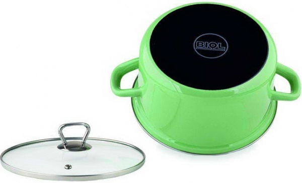 Кастрюля с крышкой эмалированная зеленая 2,2 л CE18G Biol