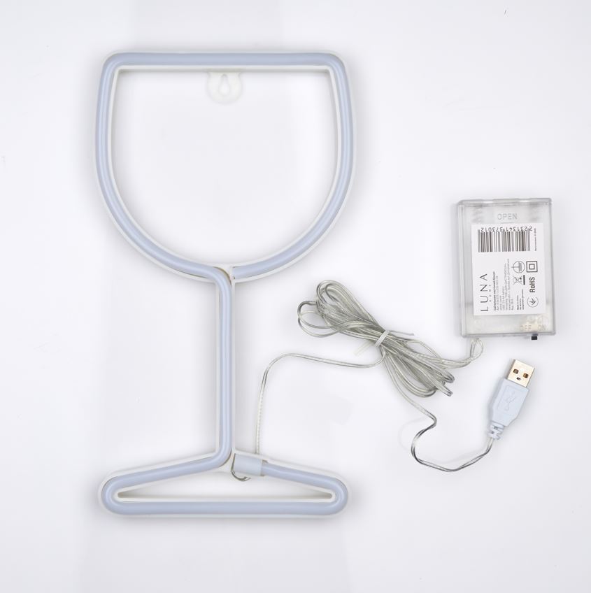 Неоновая вывеска Luna LUDS-NEO-55 Бокал теплый белый/синий/розовый