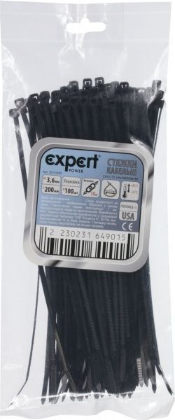 Стяжка кабельна Expert Power 3.6х200 мм 100 шт. чорний 