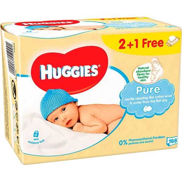 Салфетки Huggies Ultra Comfort Pure 2+1 56х3 168 шт.