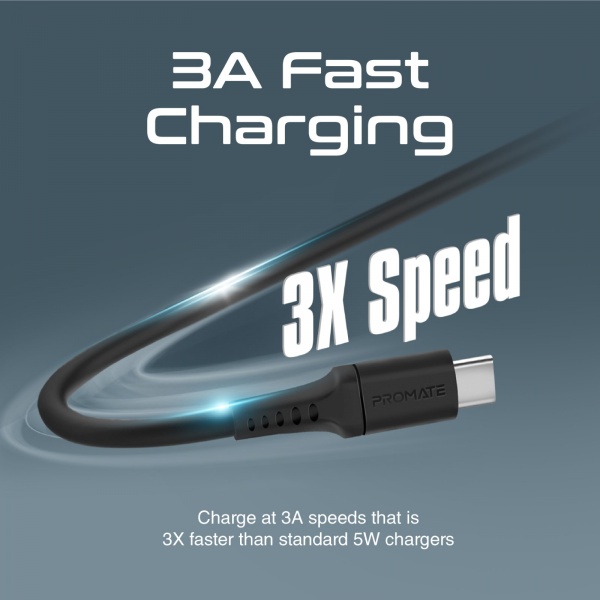 Кабель Promate PowerLink-AC120 USB-A to USB-C 3А 1,2 м чорний (powerlink-ac120.black) 