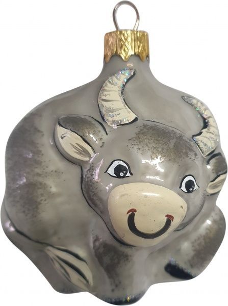 Елочная игрушка Полимер Бык серый петриковка 9 см 