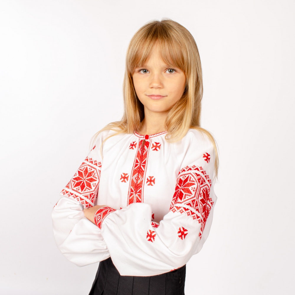 Вышиванка для девочек Эдельвика р.158 белый с красным 381-23/09