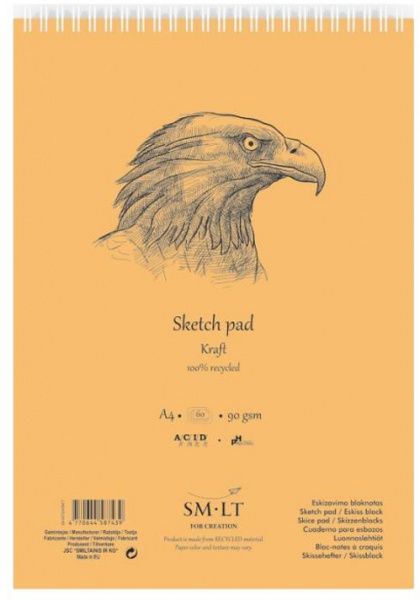 Альбом для ескізів на спіралі AUTHENTIC (Kraft) A4 21х29,7 см 90 г/м² 60 сторінок Smiltainis