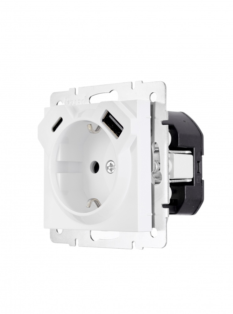 Розетка побутова + USB + Type C із заземленням Lezard Vesna білий 742-0288-181TC