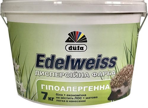 Фарба акрилова Dufa гіпоалергенна Edelweiss D601 мат білий 7кг