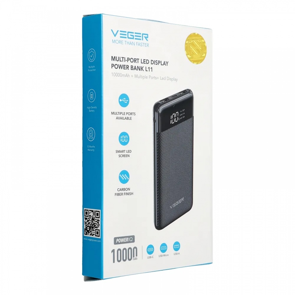 Повербанк VEGER L11 10000 mAh black (L11.black)
