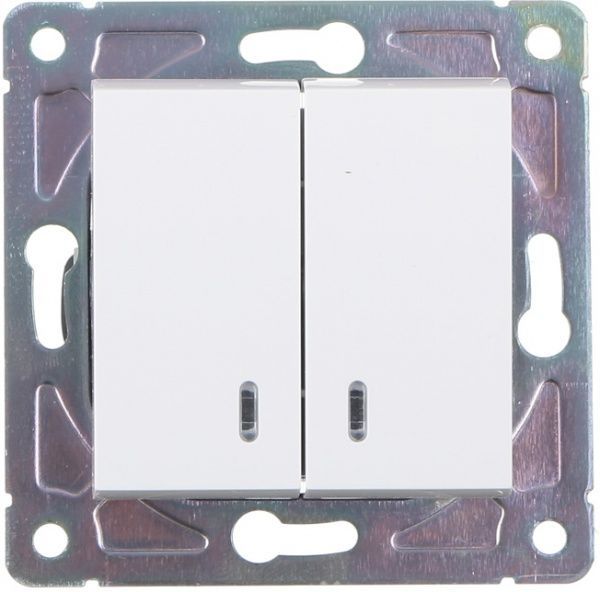 Вимикач двоклавішний HausMark Alta з підсвіткою 10 А 220В білий SNG-SWP,SQ20MG2W1L-WH