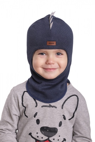 Шапочка детская для мальчика Beezy Дино р.50-52 синий меланж 1715 