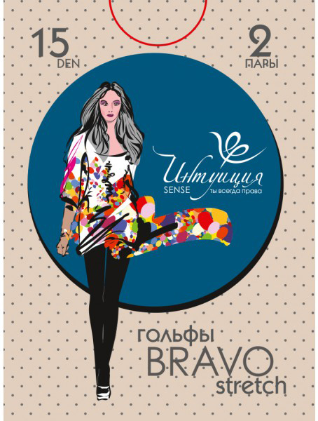 Гольфы ІНТУІЦІЯ BRAVO 15 den 2 пары р. one size черный 