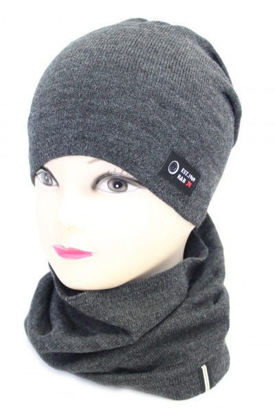 Комплект шапка + снуд для хлопчиків Kraft+ р.52-54 темно-сірий меланж 2379 