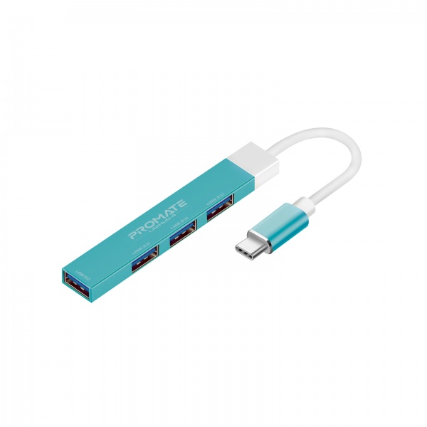 USB-хаб Promate USB-С LiteHub-4 3xUSB 2.0 + USB 3.0 blue