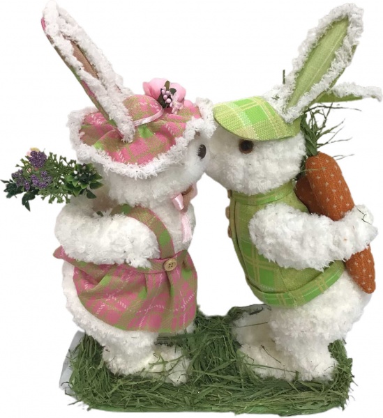 Декорація великодня пара кроликів на травичці F419A1021-1-2 36см