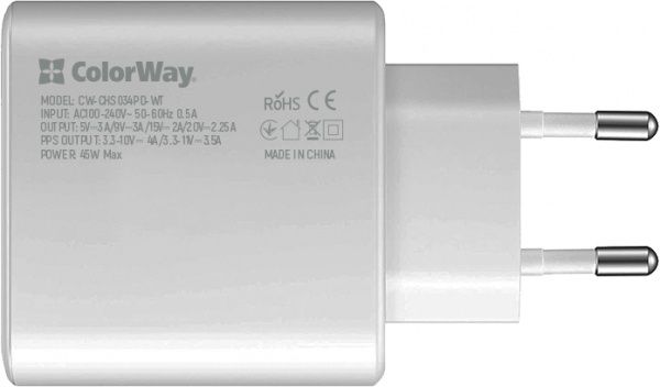 Сетевое зарядное устройство ColorWay Power Delivery Port PPS USB Type-C (45W) белый