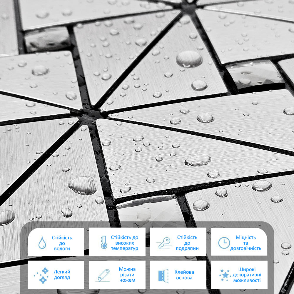 Плитка алюминиевая самоклеющаяся Sticker Wall серебряная со стразами 300х300х3 мм (1325)