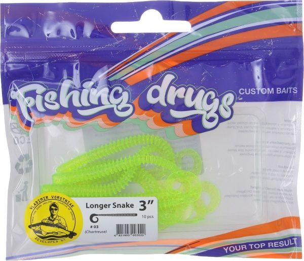 Приманки для ловлі риби Лонгер Снейк 76 мм 10 шт. шартрез