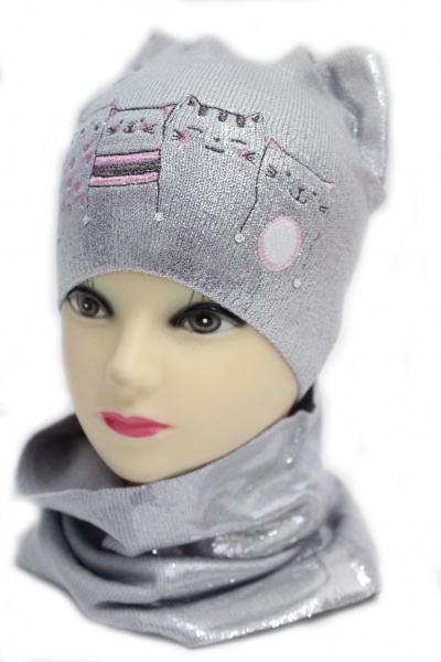 Комплект шапка + снуд для девочек Kraft+ р.50-52 светло-серый 2093 