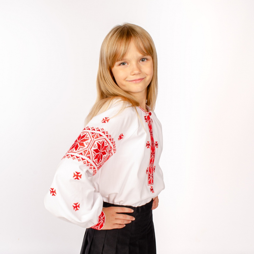 Вышиванка для девочек Эдельвика р.140 белый с красным 381-23/09