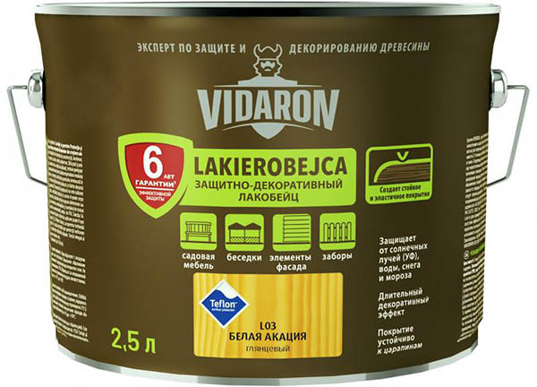 Лакобейц Vidaron Защитно-декоративный белая акация L03 глянец 2,5 л