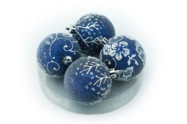 Набор шаров синий с серебром d145 мм 12,5 см 4 шт./уп. 