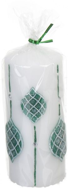 Свеча Цилиндр декоративная Аппликация Эллипс 70х150 зеленая Pako-If