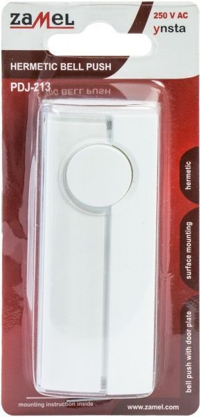 Кнопка звонка без подсветки 10 А 250В IP44 белый PDJ-213