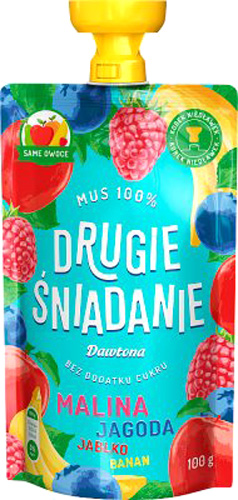 Пюре фруктовое Dawtona Второй завтрак малина черника яблоко банан 100 г 