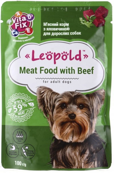 Корм вологий для усіх порід Леопольд пауч з яловичиною 100 г