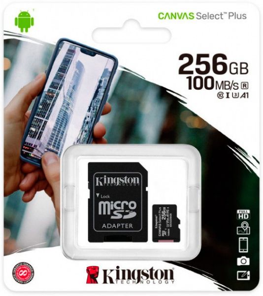 Карта памяти Kingston microSDXC 256 ГБ Class 10 (SDCS2/256GB) Canvas Select Plus UHS-I U3 