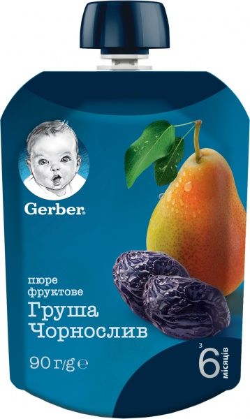Пюре Gerber Груша та чорнослив з 6 місяців 90 г 7613036346375 