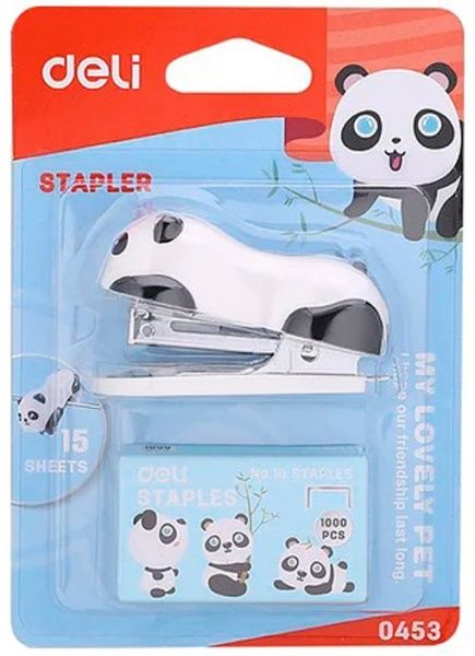 Степлер 0453E №10 Панда со скобами Deli