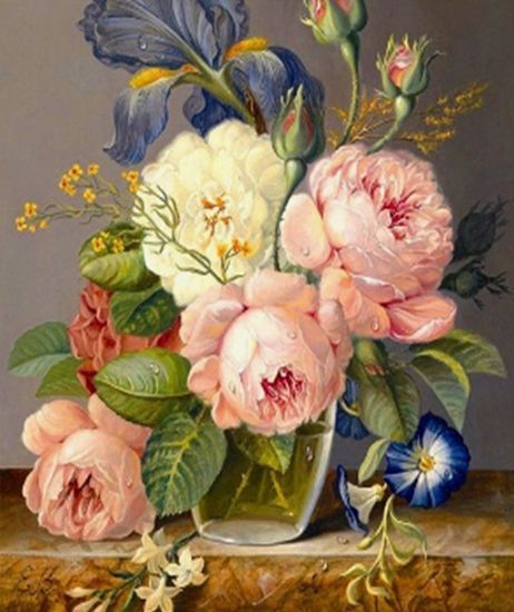 Набір для творчості зі стразами на підрамнику Голандський букет 40х50 см Діамантові ручки 