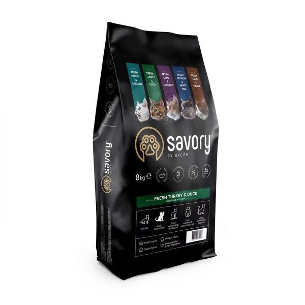 Корм Savory для взрослых капризных кошек 8 кг (индейка и утка)