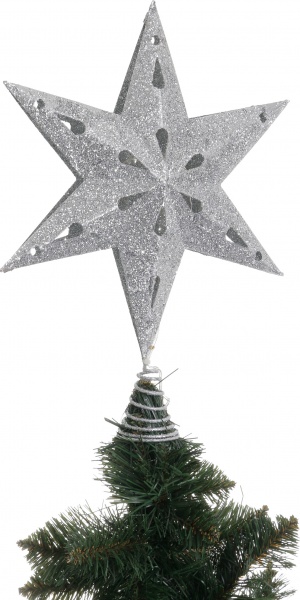 Верхушка для елки звезда с подсветкой глянцевая серебряный 