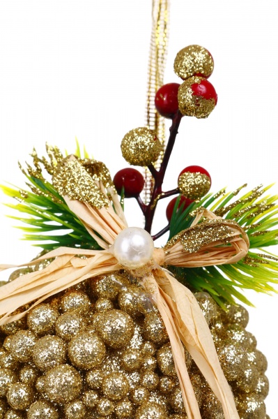 Декоративная подвеска Шар с декором 8 см золотой HL21-28