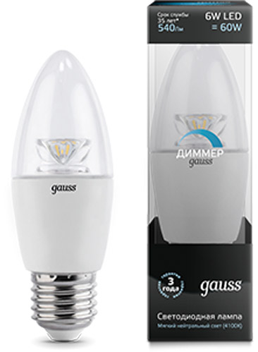 Лампа світлодіодна Gauss Black Crystal Clear DIM 6 Вт C37 прозора E27 220 В 4100 К 103202206-D 
